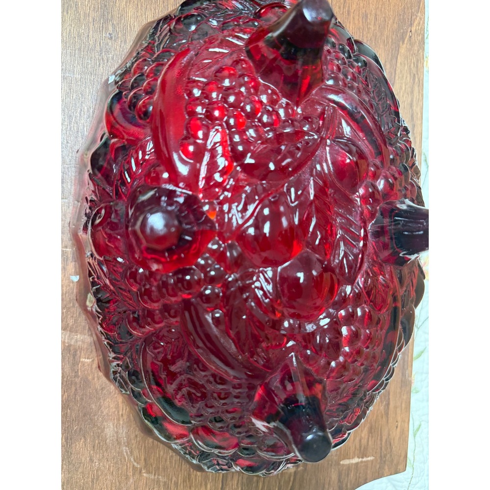 Vintage Indiana Glass Ruby Red Harvest Grape Footed Punch Bowl w/ 5 cups - Picture 2 of 5